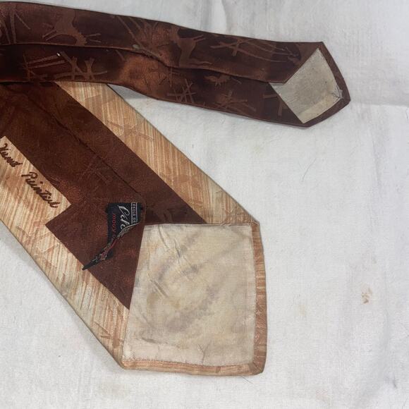 Vtg Gildners Necktie Silk Hand Printed Brown Pheasant Changeant Weave 53 x 4 - Picture 6 of 7